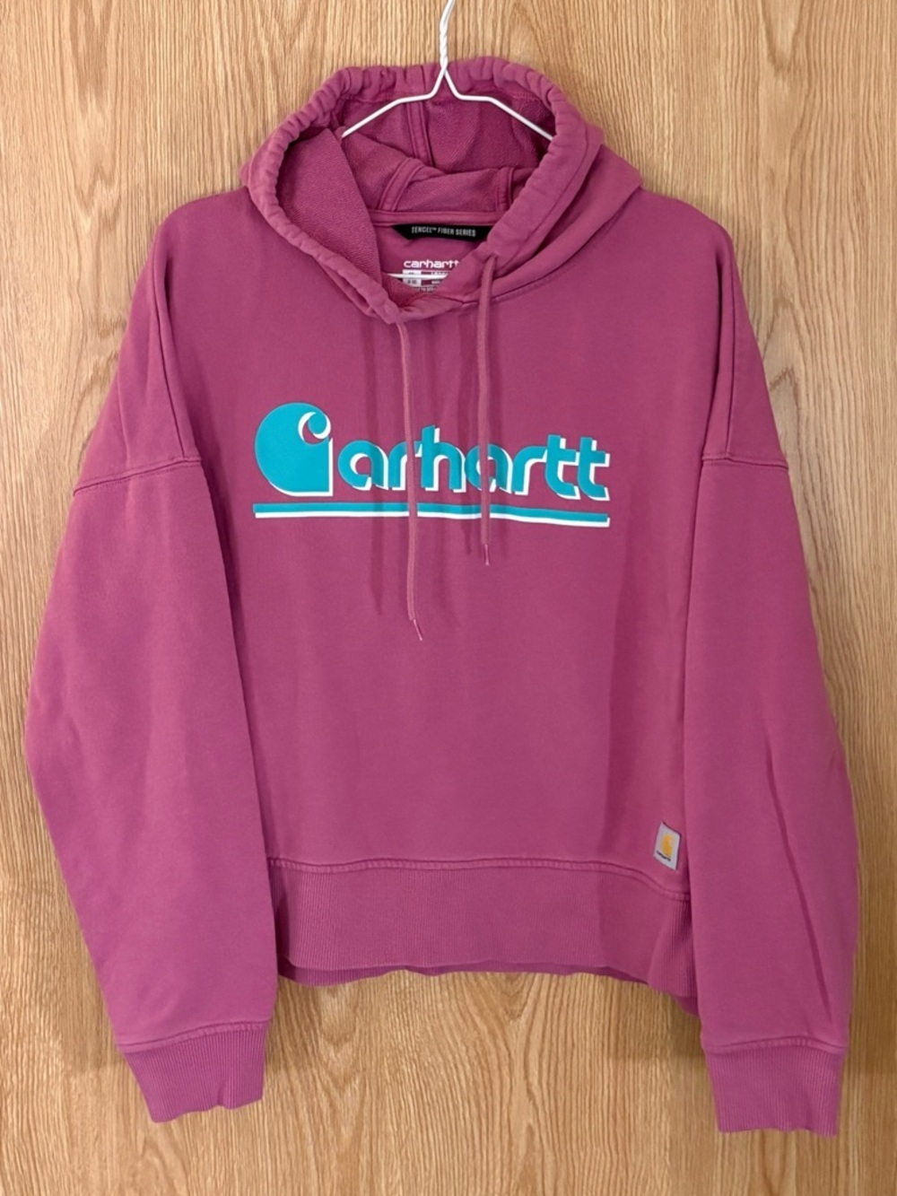 Carhartt Tencel Fiber Series Pink Logo Loose Fit Cropped Hoodie Sweatshirt